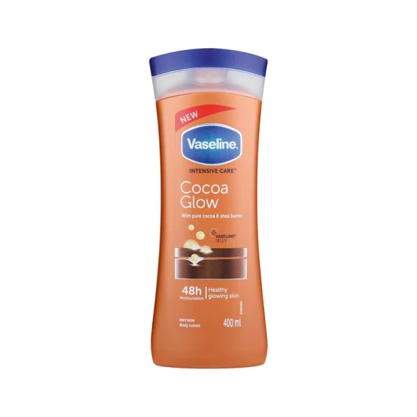 لوسیون بدن وازلین مدل Cocoa Glow حجم 400 میلی‌لیتر نرم کننده و آبرسان پوست خشک و حساس با عصاره کاکائو و شی باتر، حاوی ویتامین E، حفظ نرمی و لطافت پوست و جلوگیری از خشکی و خارش - تصویر 2