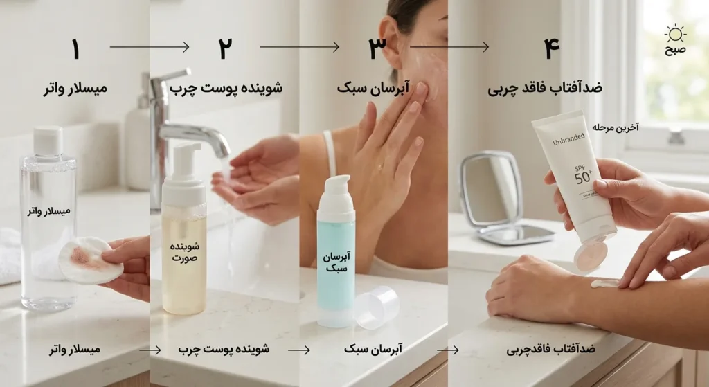 ترتیب استفاده از ضدآفتاب در روتین پوست چرب
