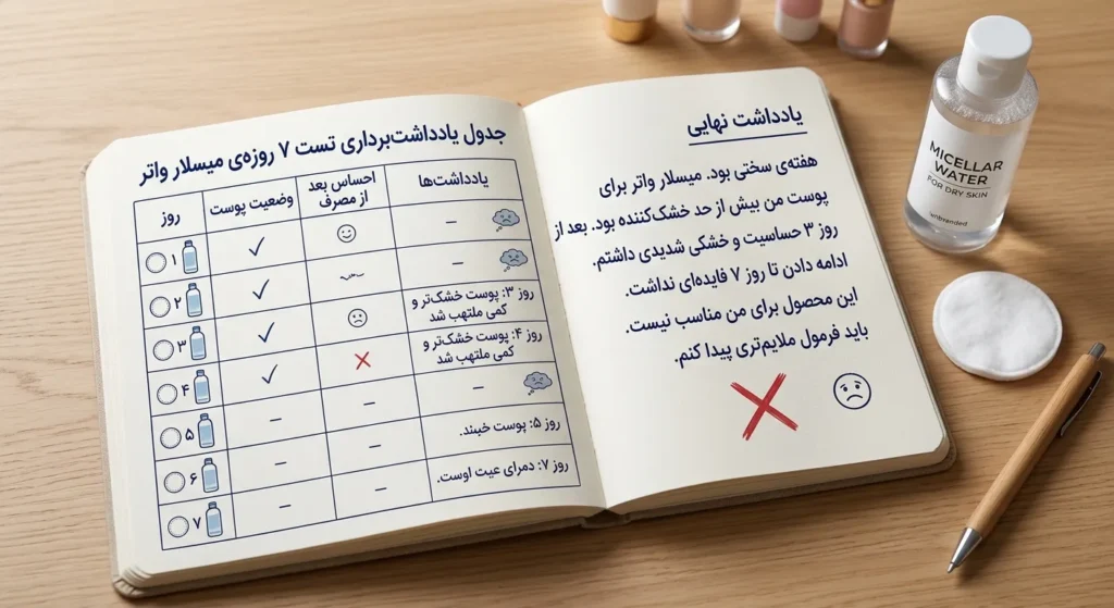 جدول یادداشتبرداری تست ۷ روزهی میسلار واتر